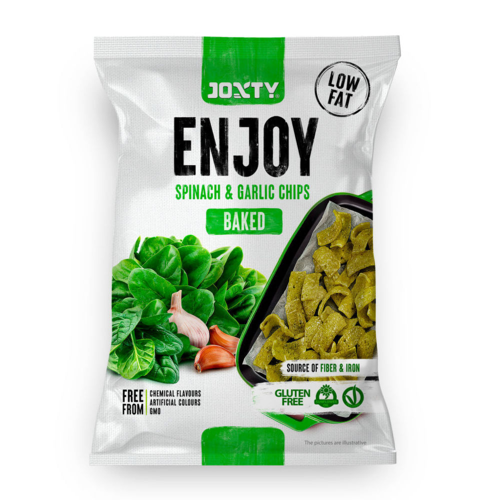 Pečené bramborové chipsy se špenátem a česnekem 40 g Joxty Enjoy Chips